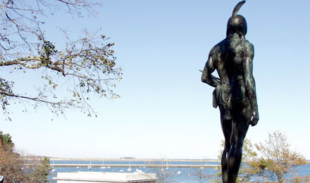 300Dpi Plymouth County Plymouth Cole's Hill Massasoit Statue Overlooking Plymouth Rock Portico And Plymouth Harbor 19