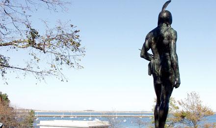 300Dpi Plymouth County Plymouth Cole's Hill Massasoit Statue Overlooking Plymouth Rock Portico And Plymouth Harbor 19